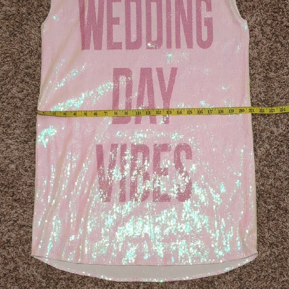 Hayley Paige Occasions pink hologram sequin Wedding Day Vibes mini t shirt dress - Picture 10 of 13